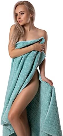 BAGNO MILANO Turkish Cotton Bath Towels, Hand Towels - Soft Plush Jacquard Collection Luxury Towels Set (Aqua Green, Bath Towel Set of 2)
