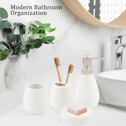 CERBIOR Bathroom Accessories Set,4 PCS Ceramic Bath Accessory,White