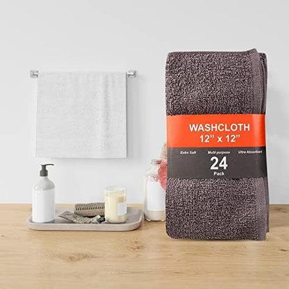 KAHAF COLLECTION 24 Pack Wash Cloths | Multicolour 100% Cotton Extra Absorbent Face Towels | Soft, Quick Dry Washcloths for Bathroom, Spa, Gym, Baby & Travel (24 Packs (12x12))