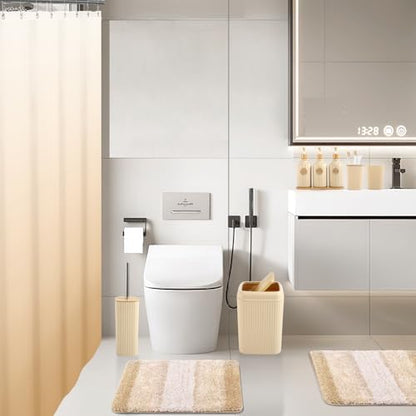 32PCS Bathroom Sets with Shower Curtain and Rugs Beige Bathroom Accessories Set Shower Curtain Set 3PCS Lotion Soap Dispenser Bathroom Accessories with Black Bathroom Decor