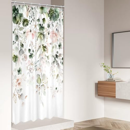 Small Stall Floral Spring Gold Eucalyptus Bathroom Shower Curtain Set