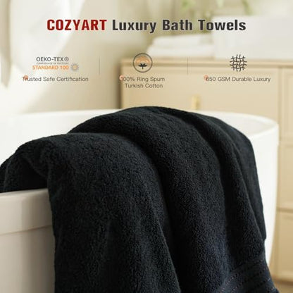 COZYART Luxury Bath Towel Set 6 Pcs, Black 100% Turkish Cotton 650 GSM