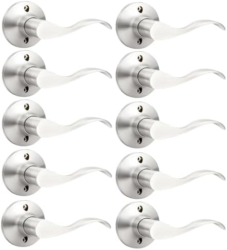 GOBEKOR 10 Pack Brushed Nickel Dummy Lever Door Handle Wave Right-Handed Door Lever Non-Turning Lock Half Dummy Handles for French Doors