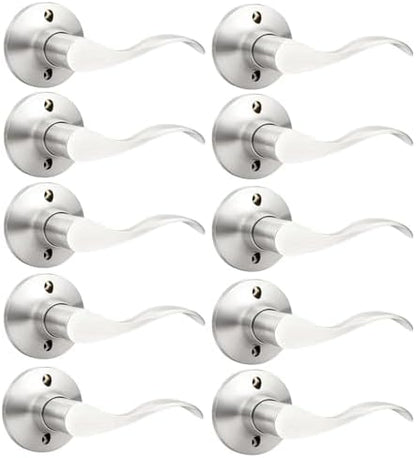 GOBEKOR 10 Pack Brushed Nickel Dummy Lever Door Handle Wave Right-Handed Door Lever Non-Turning Lock Half Dummy Handles for French Doors