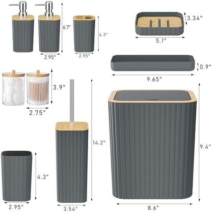 XLHOMO Bathroom Set - Elegant Grey Bathroom Set, 10PC Grey Bathroom Accessories Set, Bathroom Sets with Toilet Brush, Bathroom Trash Can