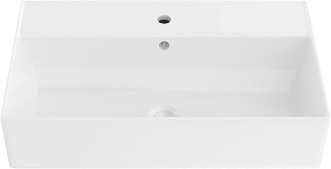21"x12" White Ceramic Wall Mount Floating Bathroom Vessel Sink | Wall Mount Bathroom Sink Rectangle Vanity Vessel Bathroom Sink