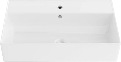 21"x12" White Ceramic Wall Mount Floating Bathroom Vessel Sink | Wall Mount Bathroom Sink Rectangle Vanity Vessel Bathroom Sink