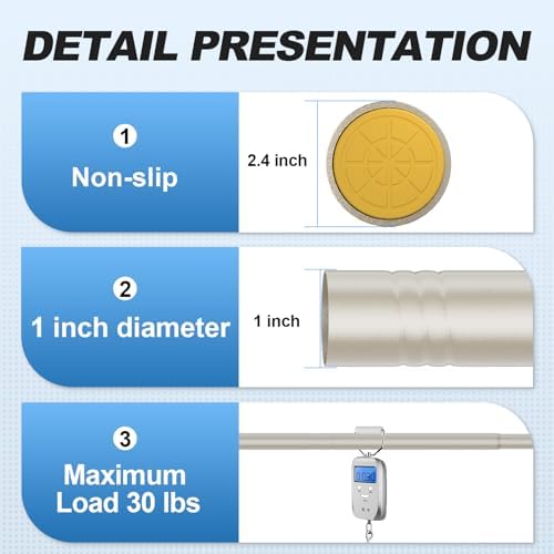 CorkLatta Brushed Nickel Shower Curtain Rod 31 to 80 Inch,1 Inch Diameter Adjustable Spring Tension Stainless Steel Telescoping Rod,Easy Install,No Rust
