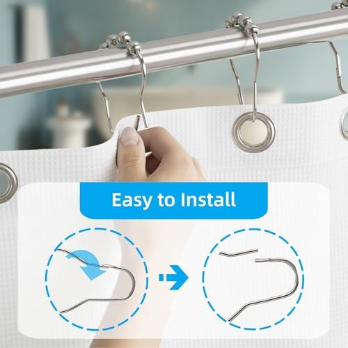 Shower Curtain Hooks Rings,Decorative Rust Proof Stainless Steel Shower Curtain Hooks,for Bathroom Shower Rods Curtains,Set of 12,Silver(Silver)