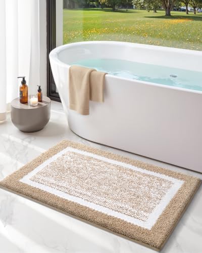 Color&Geometry Simple and Stylish Bath Mats for Bathroom, 20"x32",Khaki