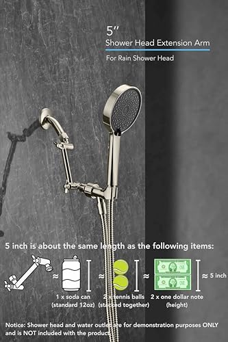 5 Inch Adjustable Shower Head Extension Arm With Locking Set Screw, Singing Rain 304 Stainless Steel Nickel Brushed Angle Height Adjustable, G1/2 Universal Connector Compatible (Nickel Brushed)