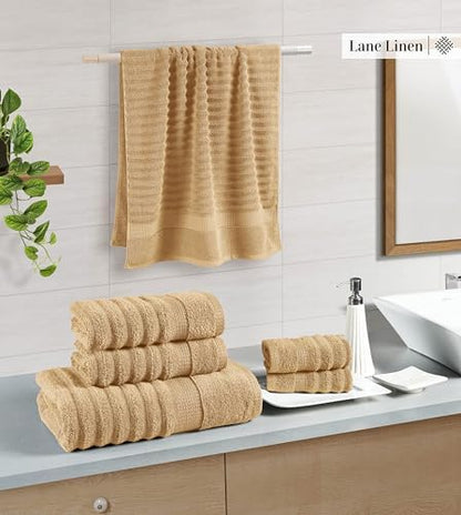 LANE LINEN Towel Set 6 Piece Soft Absorbent Quick Dry 100% Cotton - Taupe