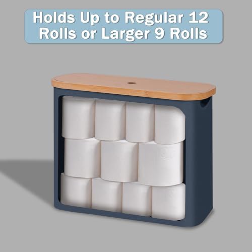 efluky Toilet Paper Basket with Lid, Toilet Paper Organizer for Bathroom, Free Standing Toilet Paper Holder with Storage, Blue