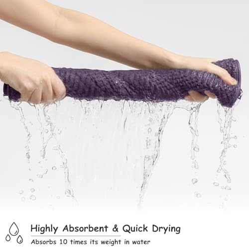 18 Pcs Purple Woven Family Towels Set-6 Bath Sheets,6 Hand Towels,6 Washcloths Soft Polyester Towels Absorbent Shower Towel Quick Dry Beach Chair Towel Lint Less Towels Set for Bathroom Spa Gym Hotel