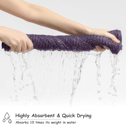 18 Pcs Purple Woven Family Towels Set-6 Bath Sheets,6 Hand Towels,6 Washcloths Soft Polyester Towels Absorbent Shower Towel Quick Dry Beach Chair Towel Lint Less Towels Set for Bathroom Spa Gym Hotel