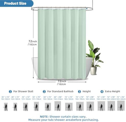 2-in-1 Waterproof Fabric Shower Curtain - No Separate Liner Needed, Hotel-Style Waffle Weave, Effortless Cleaning & Washable Bathroom Shower Curtain Set,72Wx72H,Mint Green