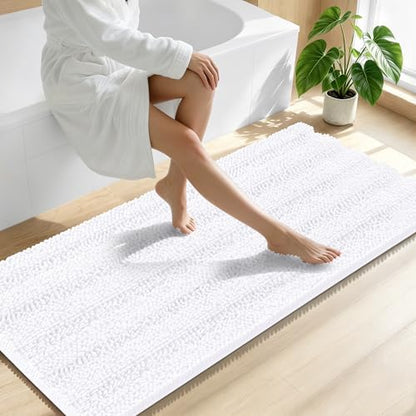 Smiry Thick Chenille Bathroom Runner Rugs 59x24, Absorbent Bath Mat, White