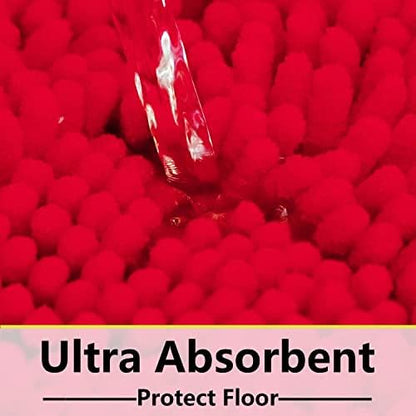 BOANKODU Bathroom Rugs Chenille 3-Piece Extra Soft and Absorbent Shag Bathroom Rugs, Machine Wash Mat, Strong PVC Non-Slip Underside, Plush Carpet Mats (Red)