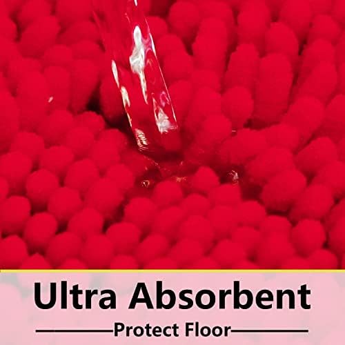 BOANKODU Red Bathroom Rugs Sets 2 Piece, Absorbent Bath Mat for Bathroom Very Soft Chenille Non-Slip, 32x20 Inch + 20x20 Inch U Shape Bathroom Mat, Machine Washable