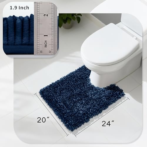 Yimobra Toilet Rugs U Shaped Washable, Extra Thick Soft Absorbent Chenille Contour Bathroom Rugs for Toilet 24x20 Inch, Quick Dry Non Slip Toilet Mat for Bath Floor, Blue