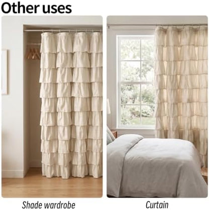 Khaki Ruffle Shower Curtain Farmhouse Rustic Fabric Cloth Shower Curtains