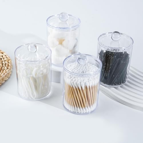 6 Pcs Acrylic Qtip Holder, Cotton Ball Holder Jars with Lids, Clear