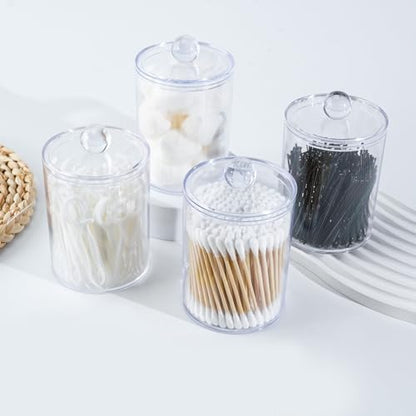 6 Pcs Acrylic Qtip Holder, Cotton Ball Holder Jars with Lids, Clear