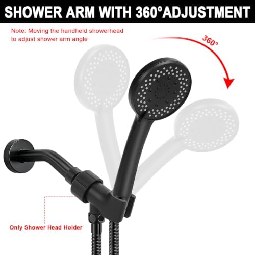 NearMoon Adjustable Shower Arm Mount- with Universal Wall Hook Bracket and Brass Pivot Ball, Shower Head Holder for Hand Held Showerheads (Matte Black)