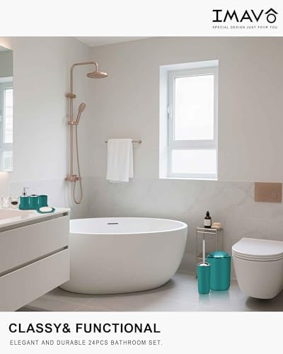IMAVO Bathroom Accessories Set,Peacock Green Bathroom Set,9 Pieces Bathroom Accessory Set,Tray,Qtip Holders,Toilet Brush,Trash Can for Bathroom Décor and Home Gifts