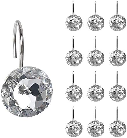 12 Pcs Bling Rhinestones Shower Curtain Hooks Bathroom Rolling Hooks