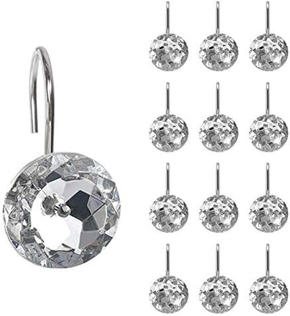 12 Pcs Bling Rhinestones Shower Curtain Hooks Bathroom Rolling Hooks