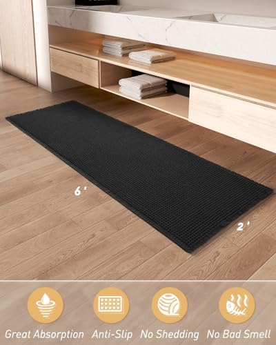 Upgraded Waffle Bath Mat Runner Absorbent Non Slip Bathroom Mat, 2' x 6'
