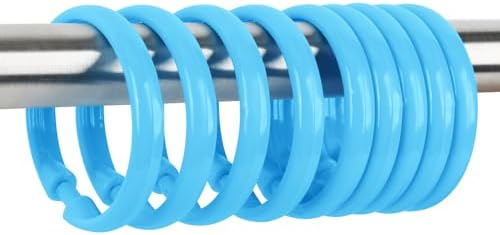 Light Blue Shower Curtain Hooks - 12 Pcs Circular Plastic Shower Curtain Rings for Bathroom - O Shaped Sky Blue Shower Hooks Rings for Shower Curtain Rod