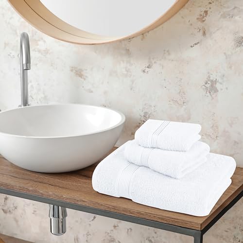 Belizzi Home Ultra Soft 3 Pack Cotton Towel Set, Contains a Bath Towel 28x55 inch, a Hand Towel 16x24 inch & a Wash Coth 12x12 inch, Ideal Everyday use, Compact & Lightweight - White