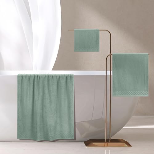 MyOwn Ultra Soft 3 Pack Cotton Towel Set, Contains a Bath Towels 28x55 inch, a Hand Towels 16x24 inch & a Wash Coths 12x12 inch, Ideal Everyday use, Compact & Lightweight - Jade