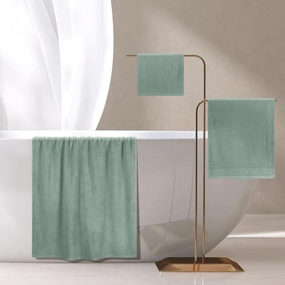 MyOwn Ultra Soft 3 Pack Cotton Towel Set, Contains a Bath Towels 28x55 inch, a Hand Towels 16x24 inch & a Wash Coths 12x12 inch, Ideal Everyday use, Compact & Lightweight - Jade