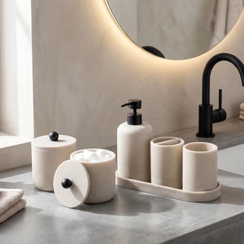 Bathroom Accessories Set, 6 PCS, Modern Sandstone Look, Beige