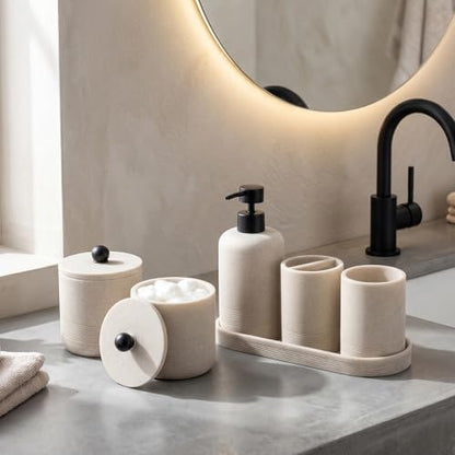 Bathroom Accessories Set, 6 PCS, Modern Sandstone Look, Beige