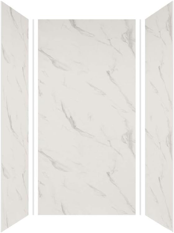 Transolid Expressions 36 in. x 36 in. x 72 in. 3-Piece Easy Up Adhesive Alcove Shower Wall Surround in Bianca EWK363672-41