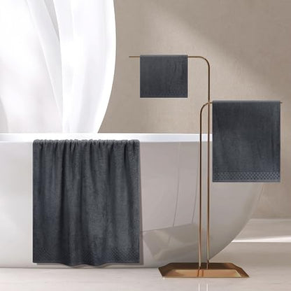 MyOwn Ultra Soft 3 Pack Cotton Towel Set, Contains a Bath Towels 28x55 inch, a Hand Towels 16x24 inch & a Wash Coths 12x12 inch, Ideal Everyday use, Compact & Lightweight - Charcoal Grey