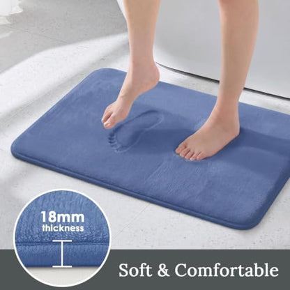 HUXMEYSON 3-Piece Memory Foam Bathroom Rug Set, Dusty Blue
