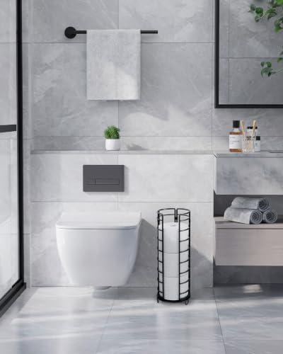 Kitsure Toilet Paper Holder Stand, Space-Saving Organizers, Black, 16.0" H