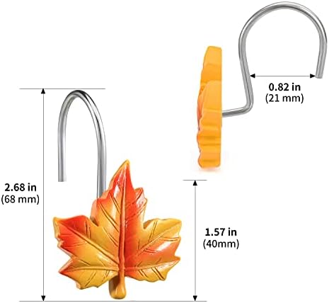 Maple Leaf Shower Curtain Hooks, 12Pcs Thanksgiving Decorative Shower Curtain Hooks, CHICTIE Autumn Fall Leaves Shower Curtain Rings Rustproof for Bathroom Bedroom Room Decor (Deciduous Yellow)