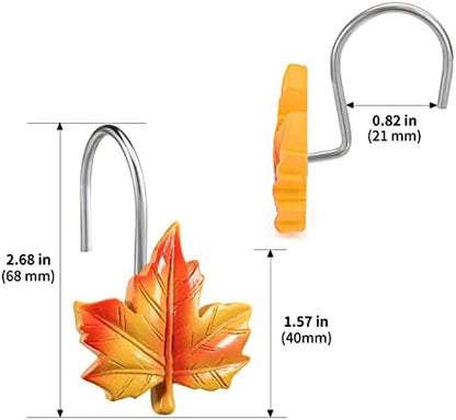 Maple Leaf Shower Curtain Hooks, 12Pcs Thanksgiving Decorative Shower Curtain Hooks, CHICTIE Autumn Fall Leaves Shower Curtain Rings Rustproof for Bathroom Bedroom Room Decor (Deciduous Yellow)