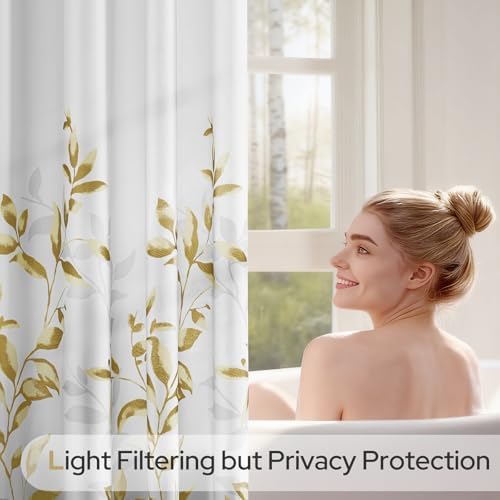 HOMEIDEAS Gold Botanical Shower Curtain 72×84 Inches