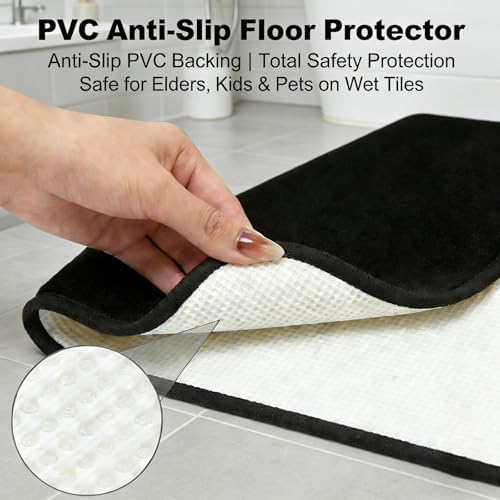 Black Bathroom Rug Set Memory Foam Bath Mats 3 Piece with Toilet Mats, Soft & Supportive, Shock Absorbing, Water Absorbent, Non-Slip Bath Rugs, Machine Washable, Area Rug, Home Decor Accessories
