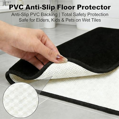 Black Bathroom Rug Set Memory Foam Bath Mats 3 Piece with Toilet Mats, Soft & Supportive, Shock Absorbing, Water Absorbent, Non-Slip Bath Rugs, Machine Washable, Area Rug, Home Decor Accessories