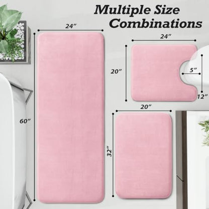 HUXMEYSON Bathroom Rugs Sets 3 Piece, Non-Slip & Quick Dry Bath Mat Set, Ultra Soft Velvet Bath Rugs for Bathroom, Toilet and Shower Floor, Rose Pink