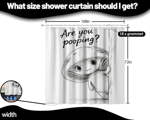 Extra Long Shower Curtain Funny Mushroom Clawfoot Tub, 108 x 72 in