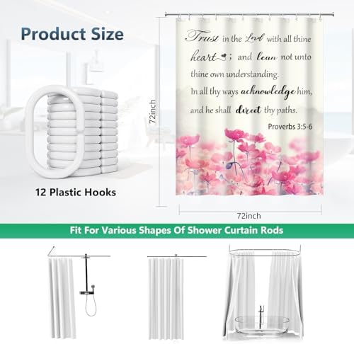 Trust in the Lord Proverbs 3:5-6 Shower Curtain with Hooks 72 x 72 Inches